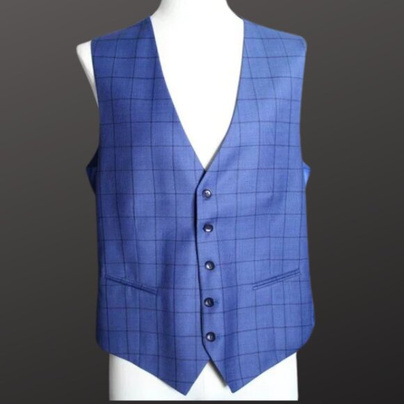 EMILIO GUIDO SZ 44R Royal Blue Super 150 Wool Window Pane Vest - Picture 3 of 12